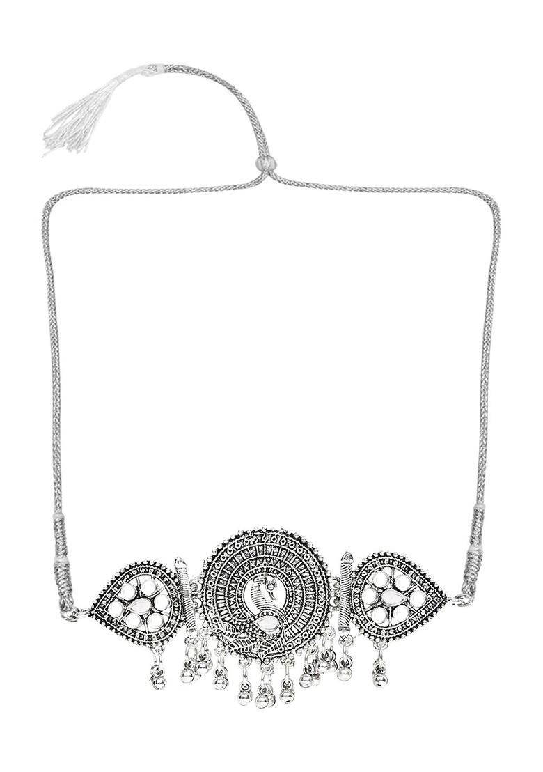 Silver Beaded Oxidised Necklace Set