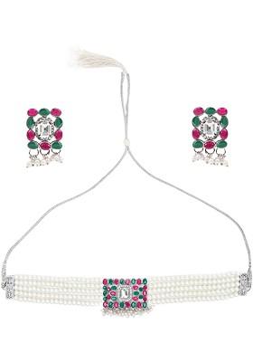 Silver Beaded Gold Plated Necklace Set