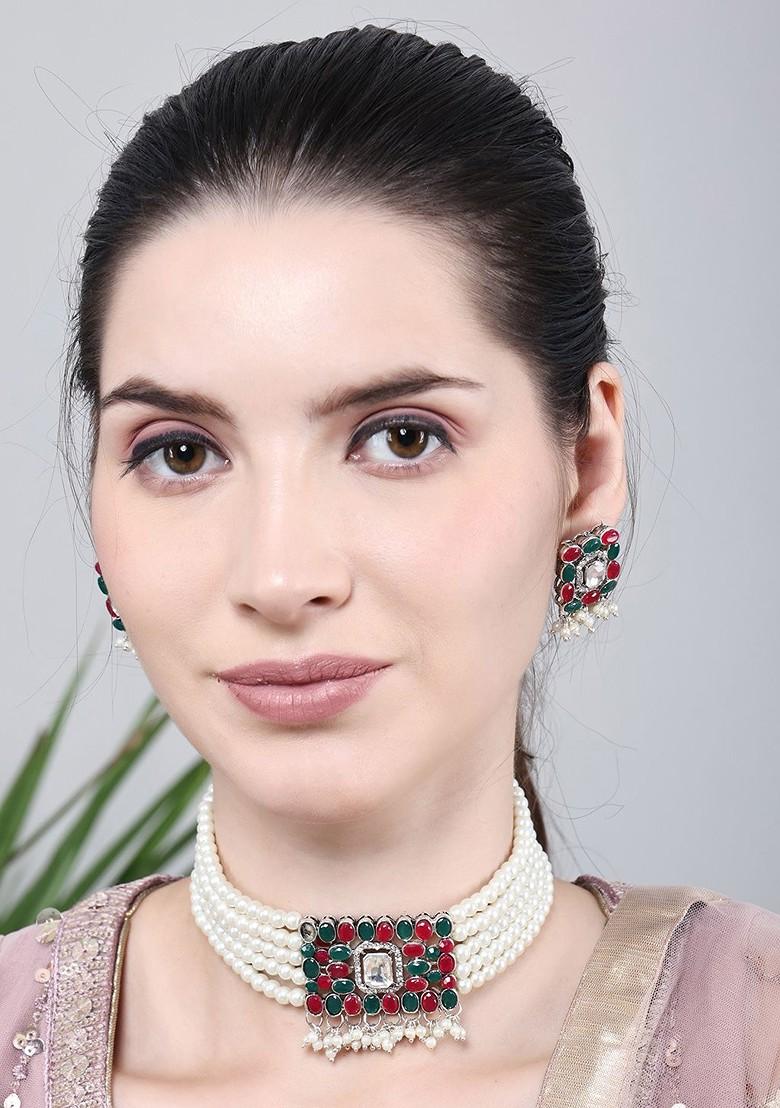 Silver Beaded Gold Plated Necklace Set