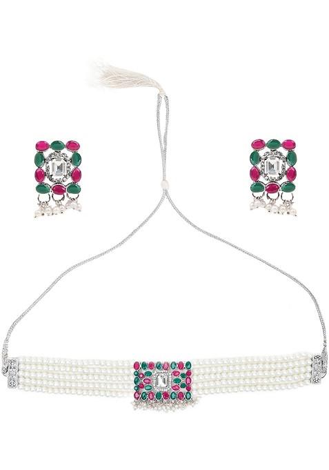 Silver Beaded Gold Plated Necklace Set