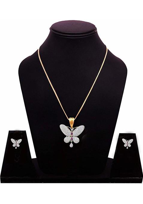 Gold Cubic Zirconia Studded Gold Plated Necklace Set