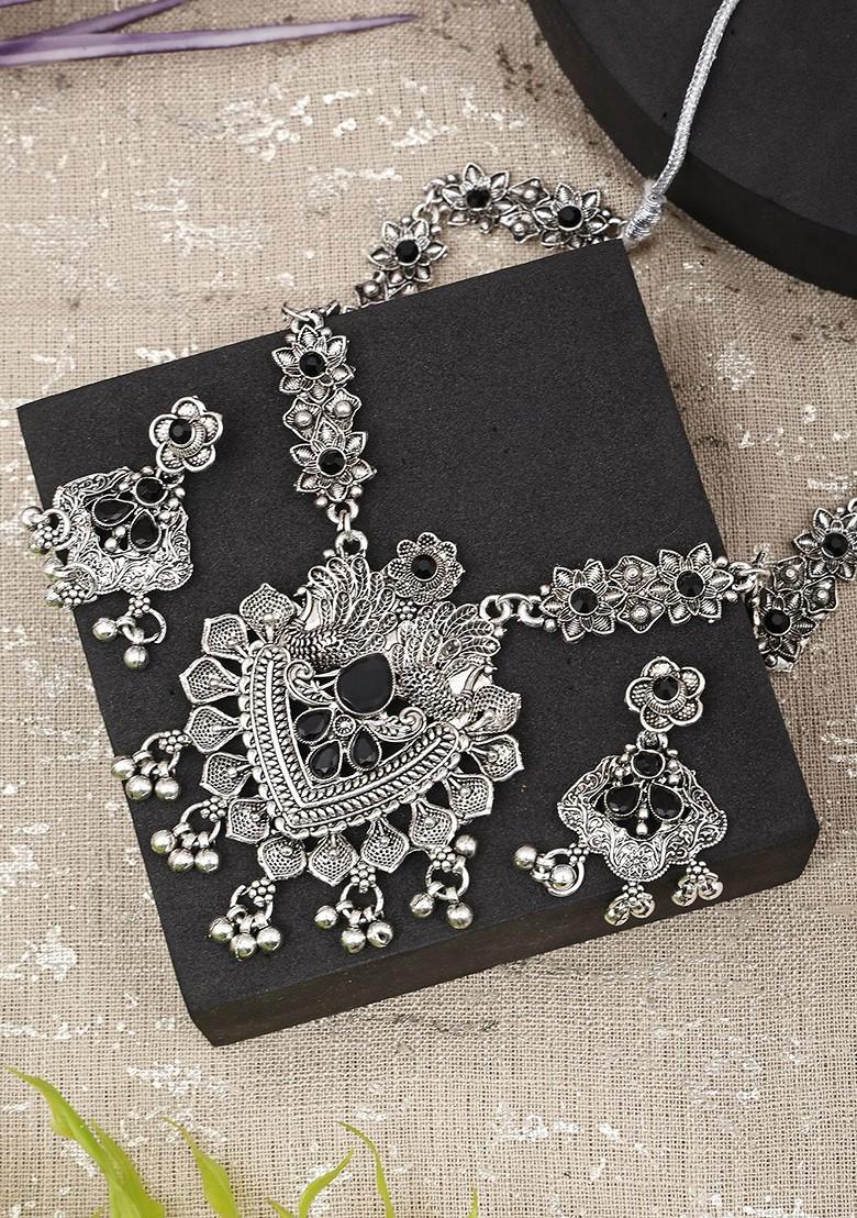 Black Beaded Gold Plated Necklace Set