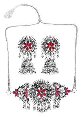 Silver Stone Studded Gold Plated Necklace Set