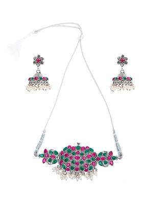 Silver Beaded Gold Plated Necklace Set