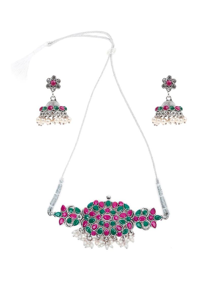 Silver Beaded Gold Plated Necklace Set