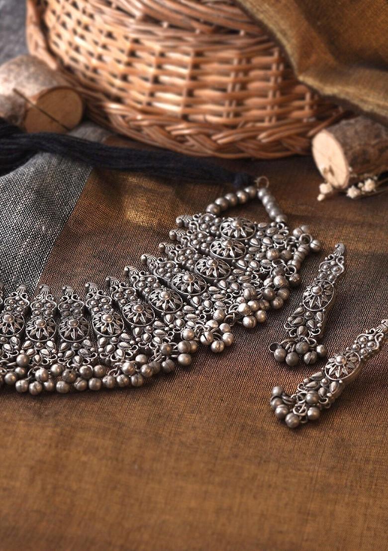Silver Beaded Gold Plated Necklace Set