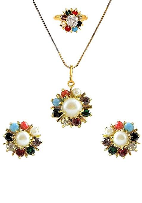 Gold Beaded Gold Plated Necklace Set