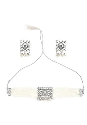 Silver Stone Studded Silver Plated Necklace Set