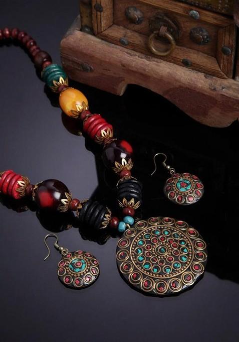 Silver Beaded Silver Plated Necklace Set