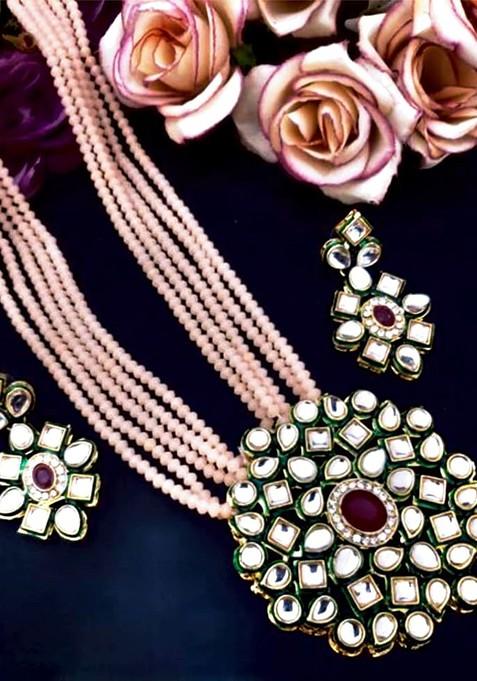 Gold Beaded Gold Plated Necklace Set