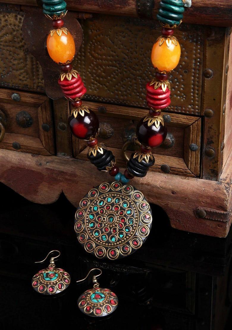 Gold Beaded Gold Plated Necklace Set