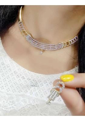 Gold Ad Studded Gold Plated Necklace Set
