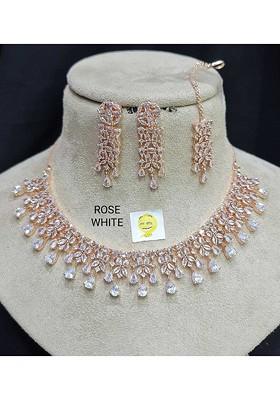 Rose Gold Stone Studded Gold Plated Necklace Set