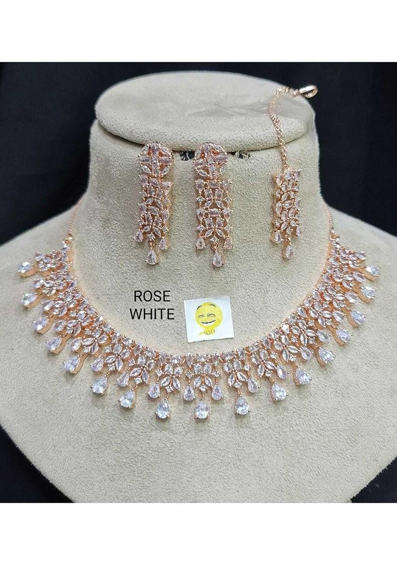 Rose Gold Stone Studded Gold Plated Necklace Set