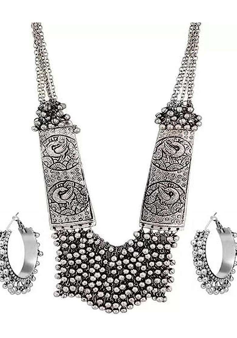 Silver Beaded Gold Plated Necklace Set - Indya