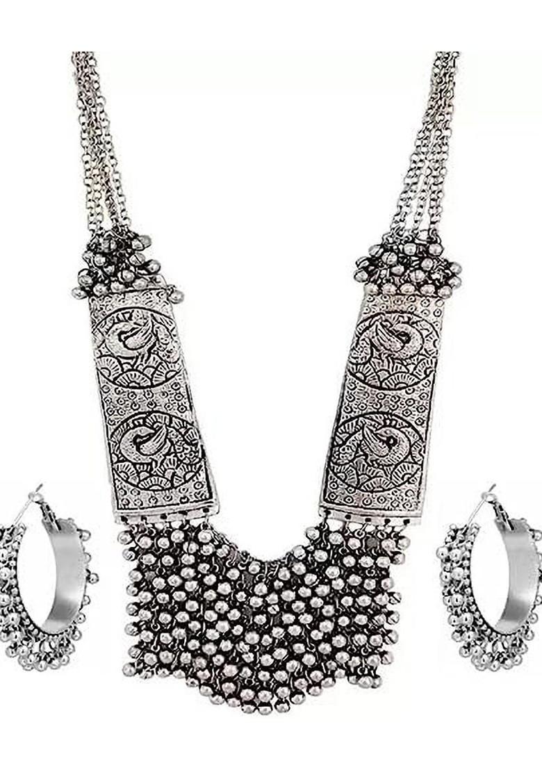 Silver Beaded Gold Plated Necklace Set