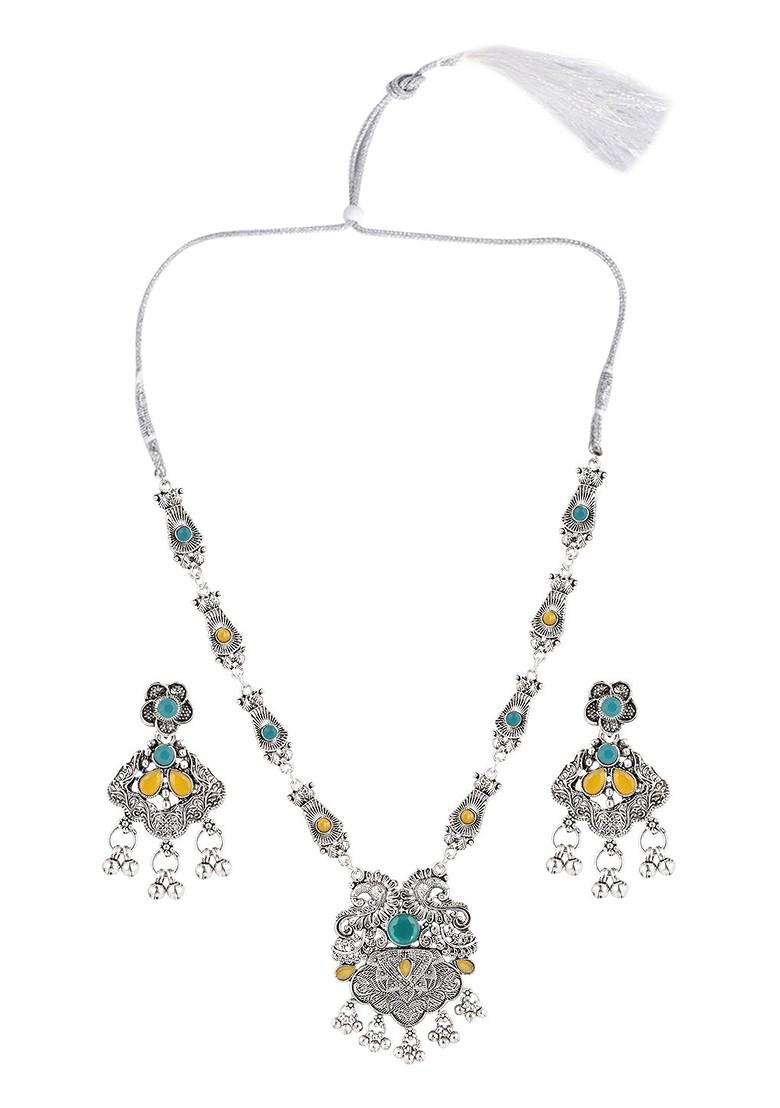 Silver Beaded Oxidised Necklace Set