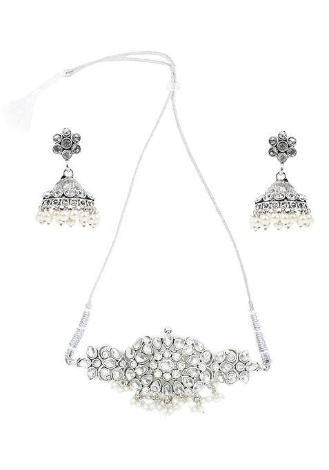 Silver Beaded Gold Plated Necklace Set