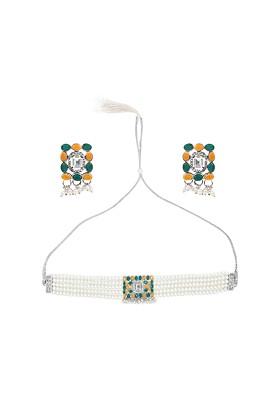 Silver Beaded Gold Plated Necklace Set