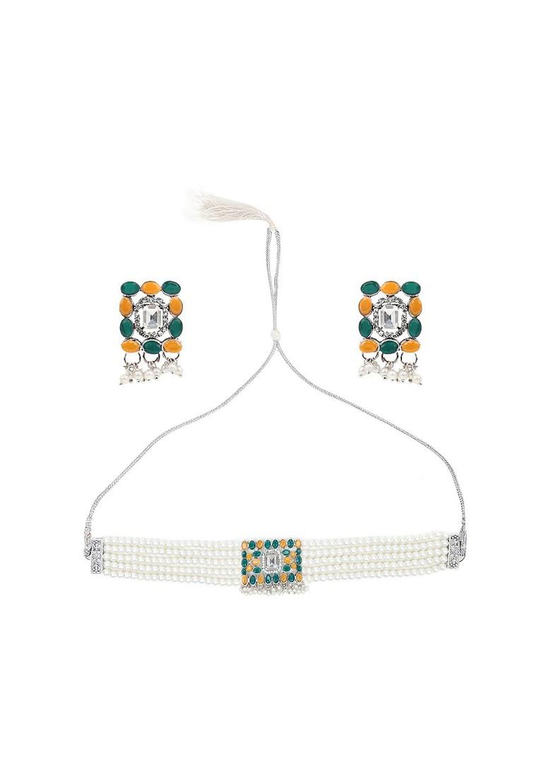 Silver Beaded Gold Plated Necklace Set