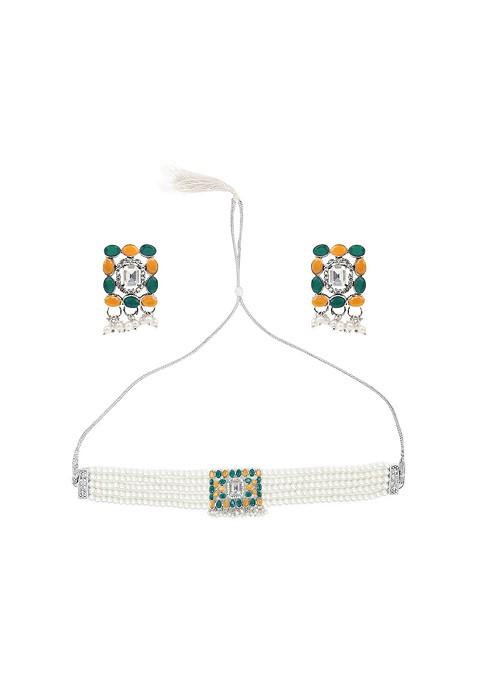 Silver Beaded Gold Plated Necklace Set