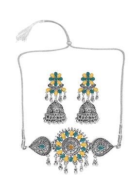 Silver Beaded Gold Plated Necklace Set