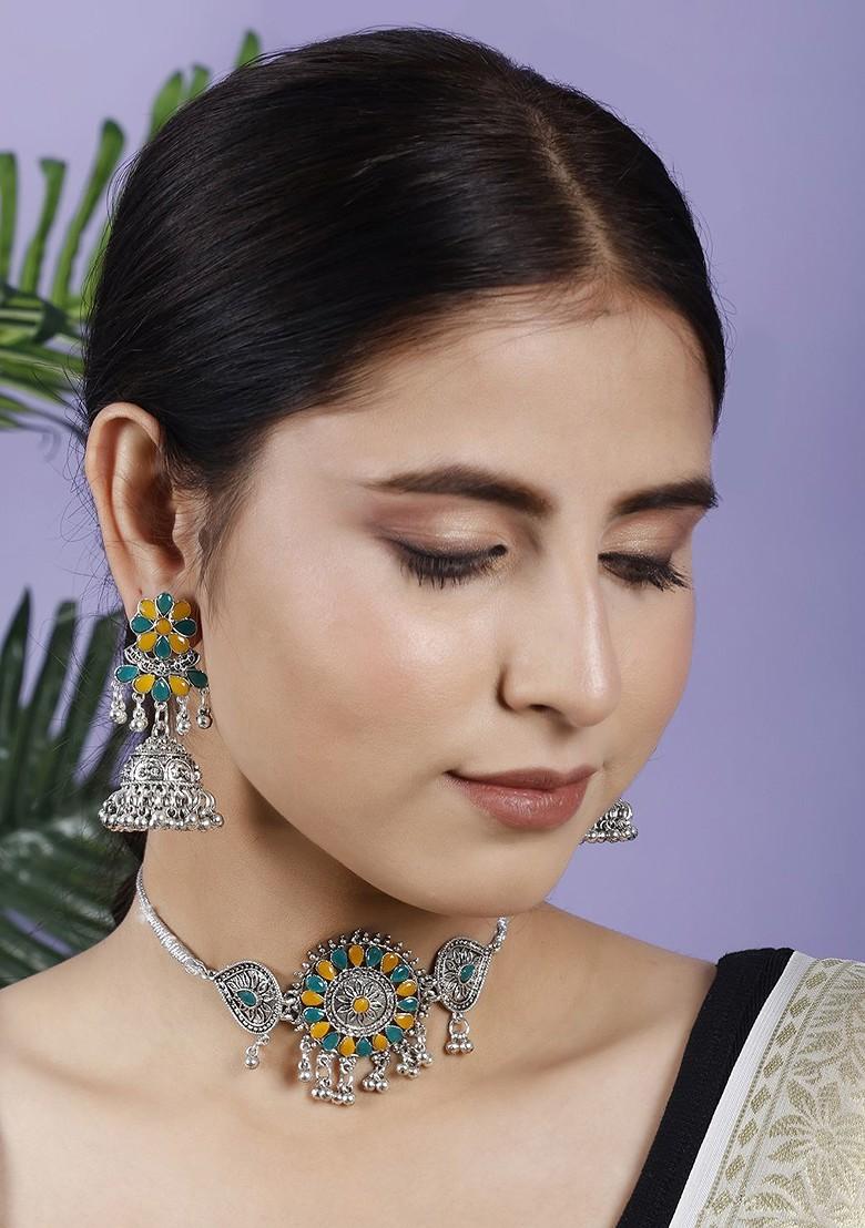 Silver Beaded Gold Plated Necklace Set