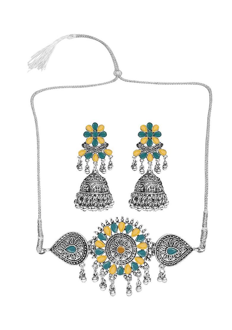 Silver Beaded Gold Plated Necklace Set