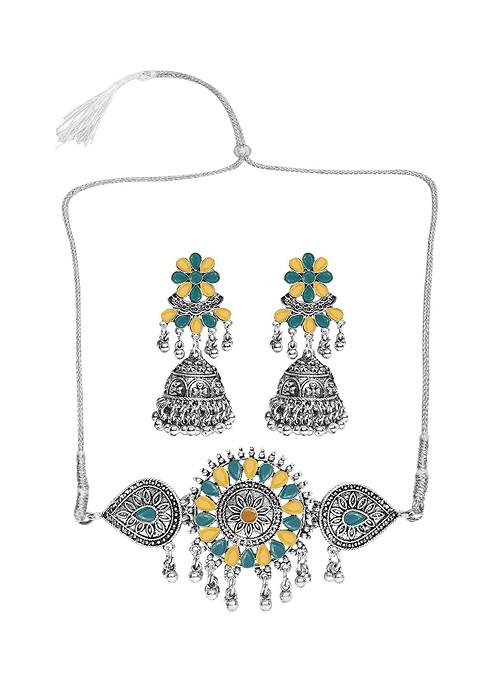 Silver Beaded Gold Plated Necklace Set