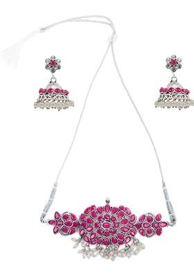 Silver Beaded Gold Plated Necklace Set