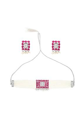 Silver Beaded Oxidised Necklace Set