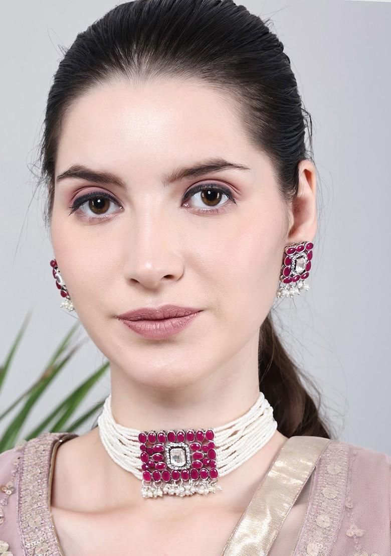 Silver Beaded Oxidised Necklace Set