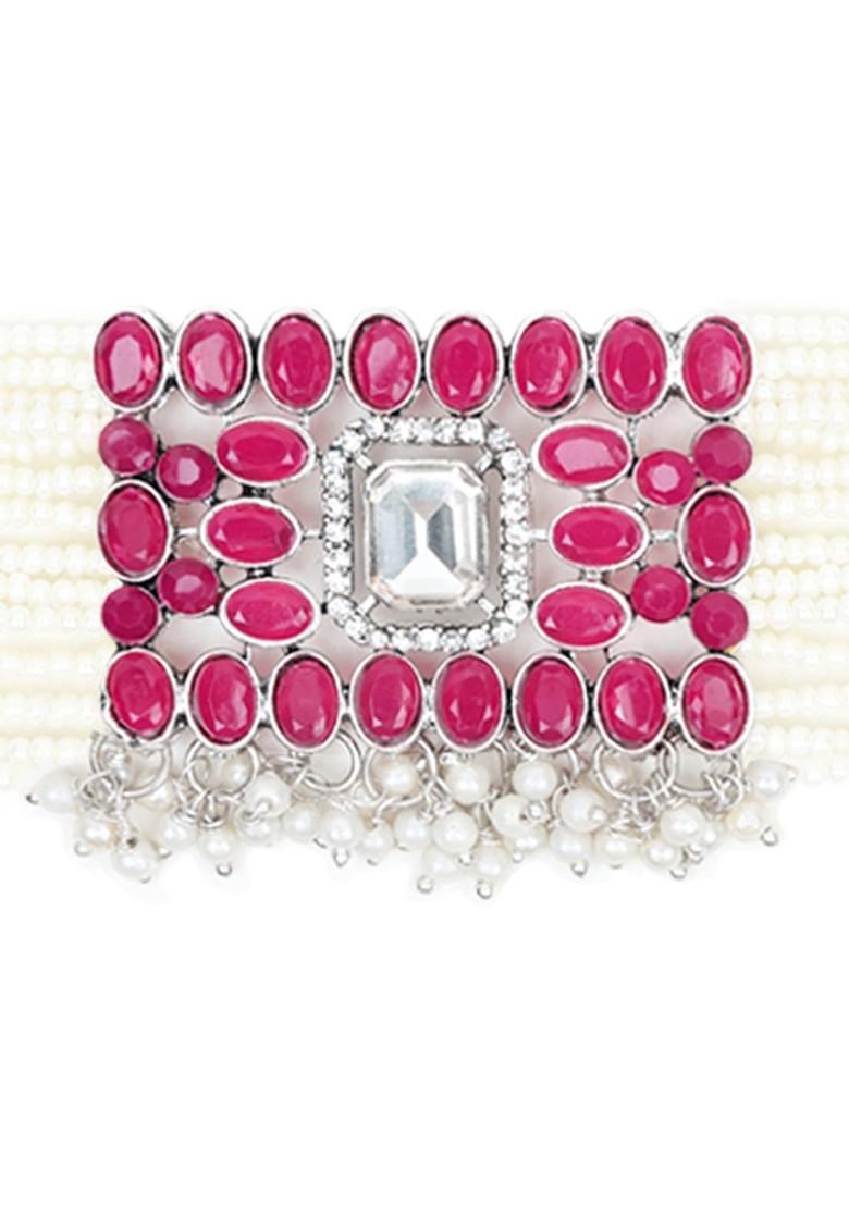 Silver Beaded Oxidised Necklace Set