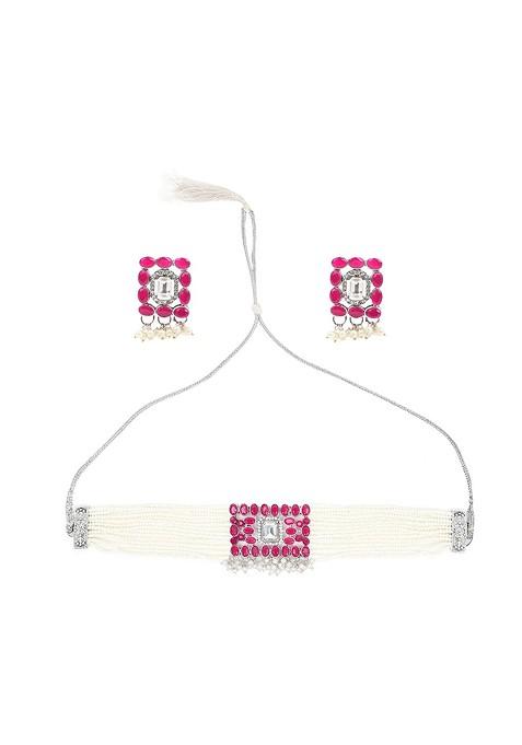 Silver Beaded Oxidised Necklace Set