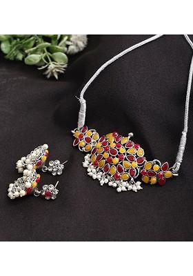 Silver Beaded Gold Plated Necklace Set