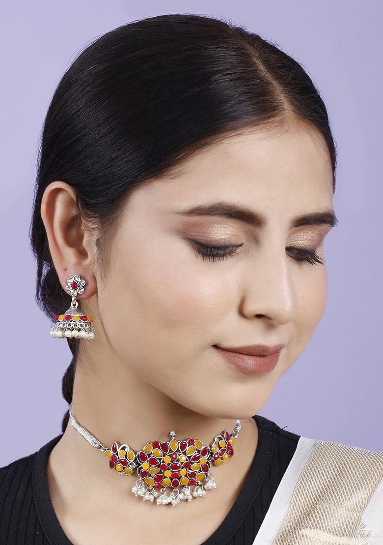 Silver Beaded Gold Plated Necklace Set