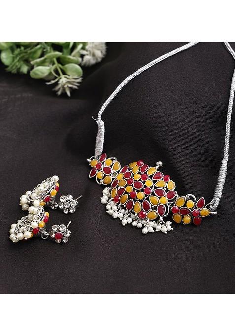 Silver Beaded Gold Plated Necklace Set