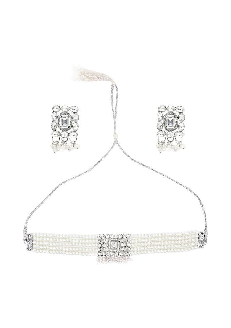 Silver Beaded Gold Plated Necklace Set