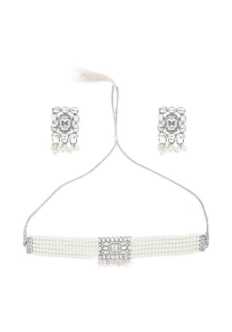 Silver Beaded Gold Plated Necklace Set