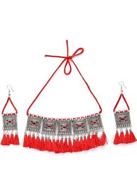 Silver Stone Studded Silver Plated Necklace Set