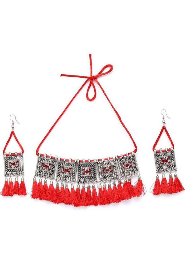 Silver Stone Studded Silver Plated Necklace Set