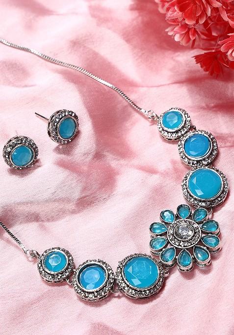 Silver Beaded Gold Plated Necklace Set