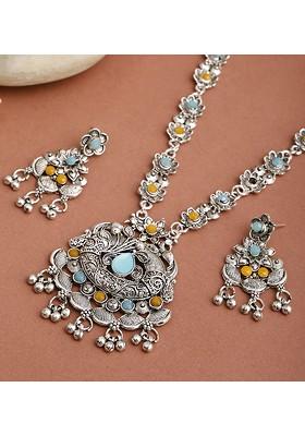 Silver Stone Studded Silver Plated Necklace Set