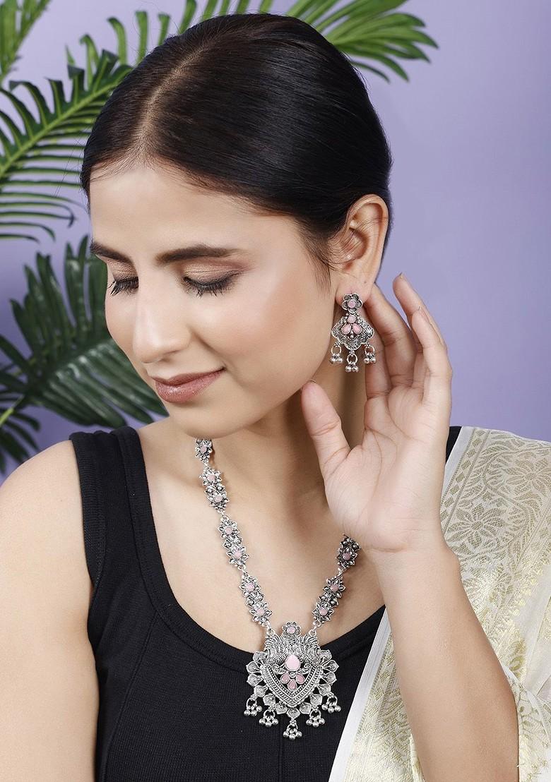 Pink Beaded Gold Plated Necklace Set