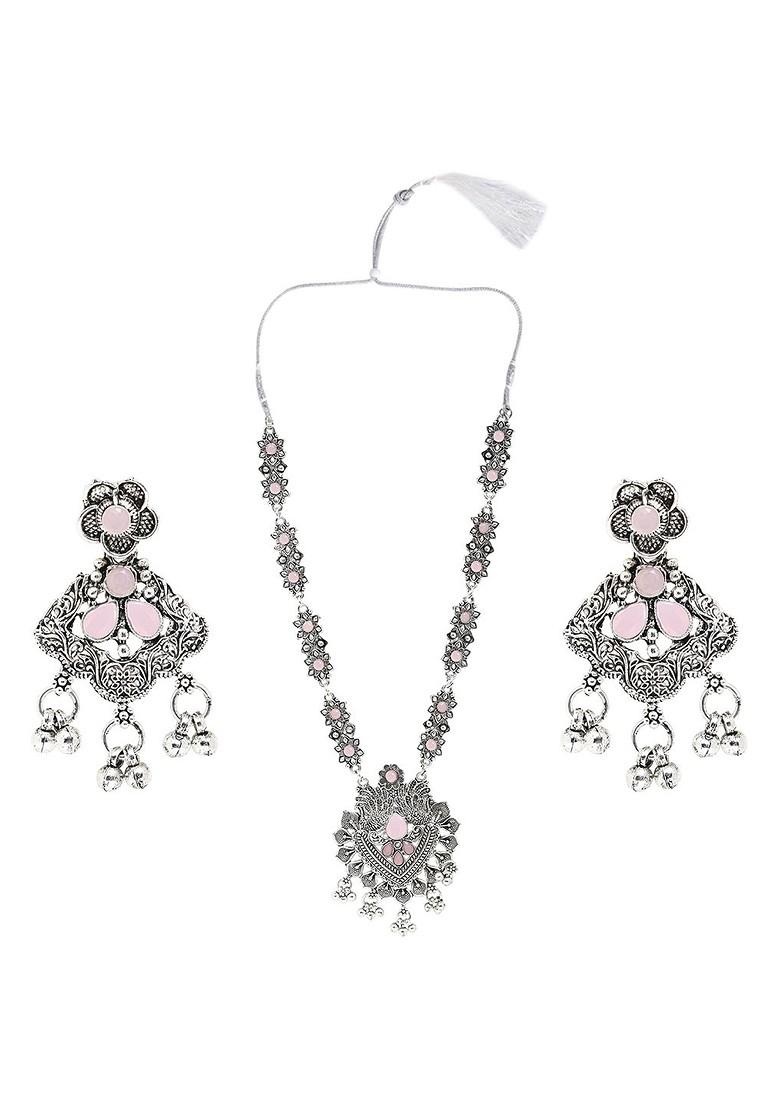 Pink Beaded Gold Plated Necklace Set