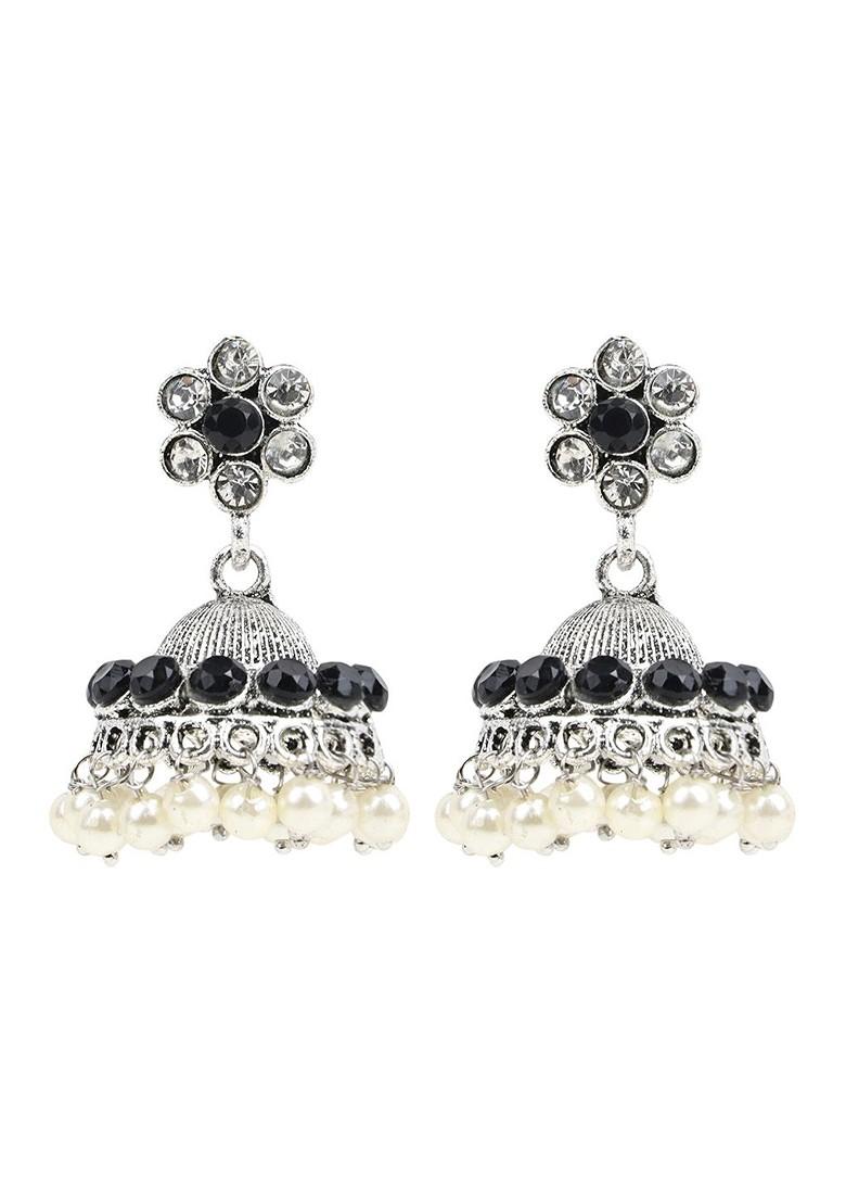 Black Beaded Silver Plated Necklace Set