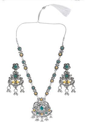 Yellow Beaded Silver Plated Necklace Set