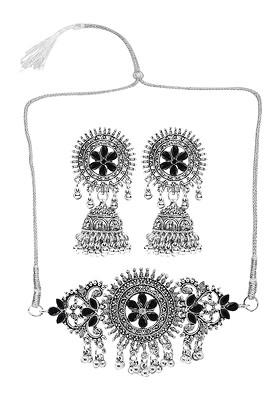 Silver Stone Studded Gold Plated Necklace Set