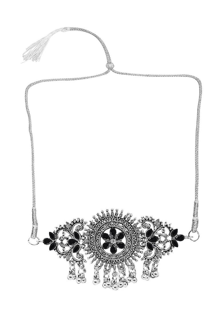 Silver Stone Studded Gold Plated Necklace Set