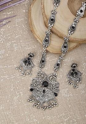 Silver Stone Studded Gold Plated Necklace Set